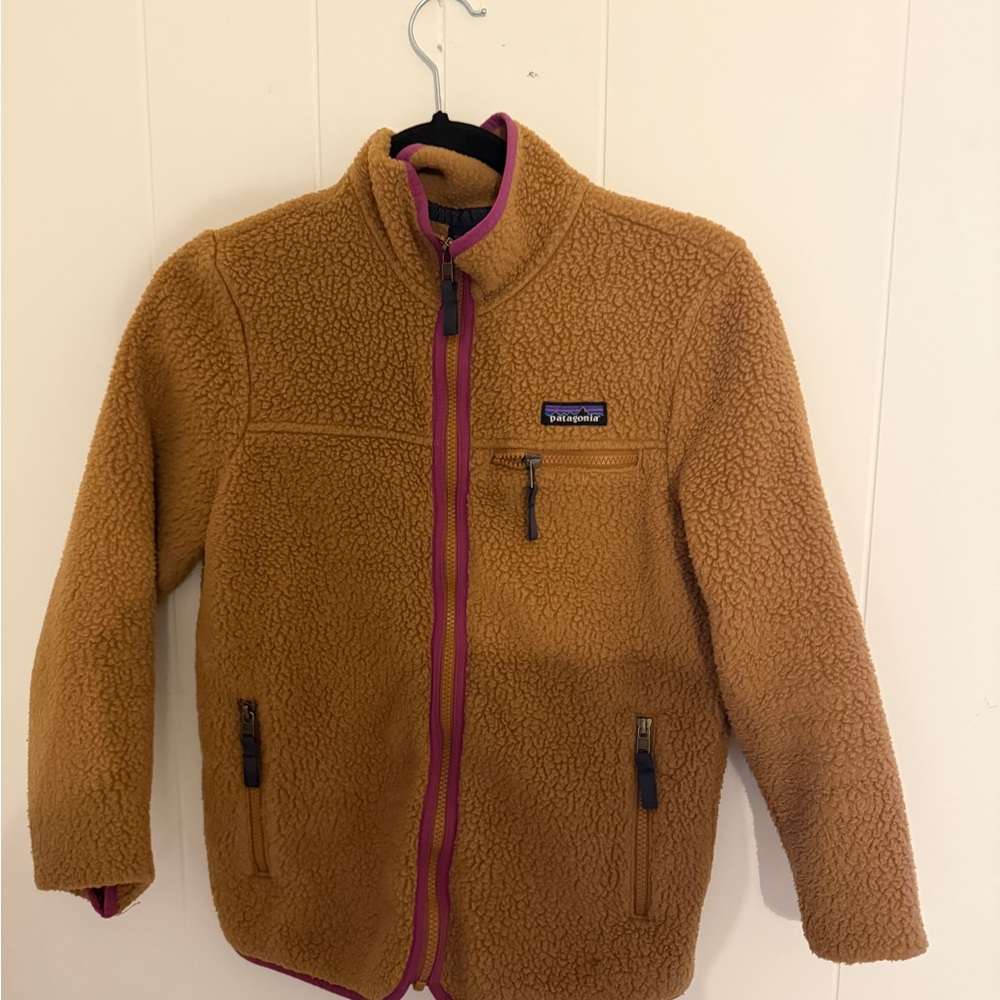 Patagonia Tan Fleece Jacket with Pink Trim